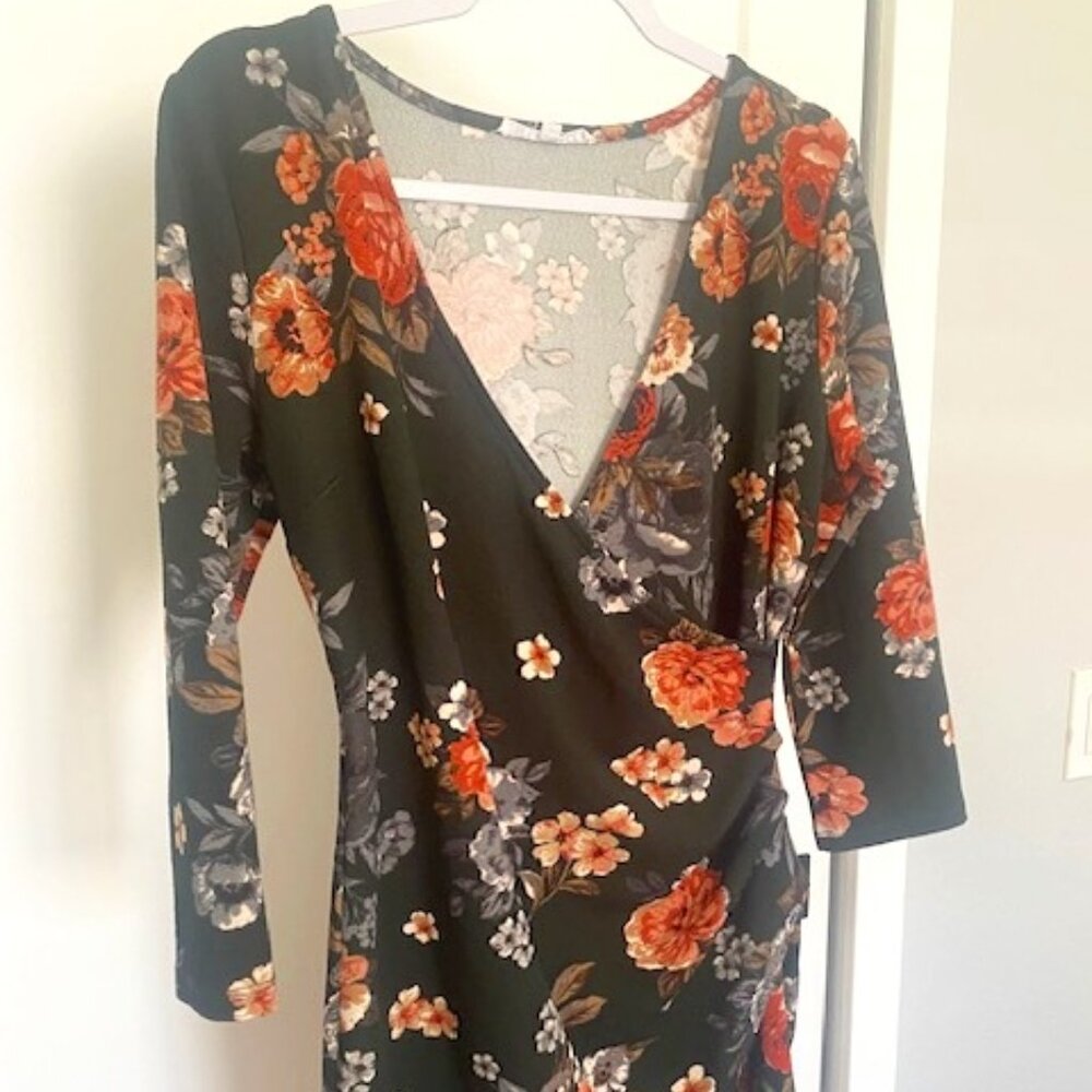 Dark green, orange floral dress - Fifty street